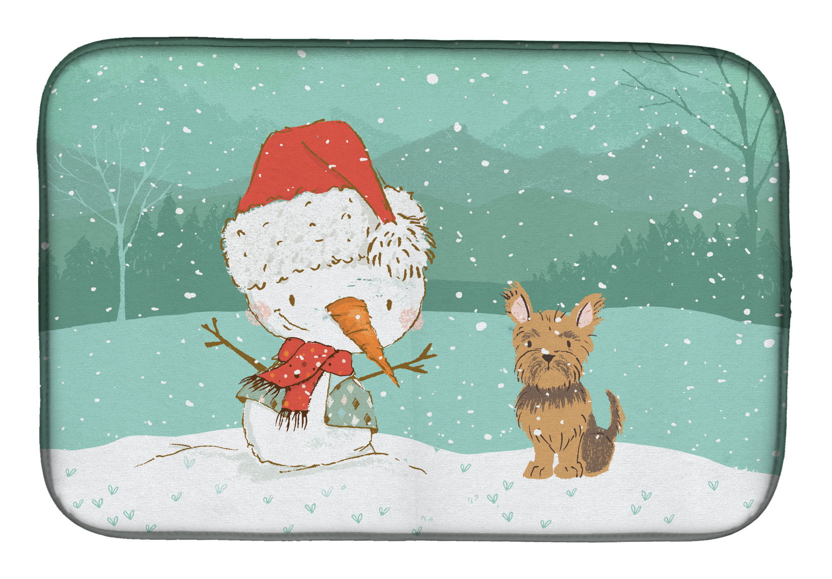 Picture of Carolines Treasures CK2098DDM Yorkie Cropped Ears Snowman Christmas Dish Drying Mat