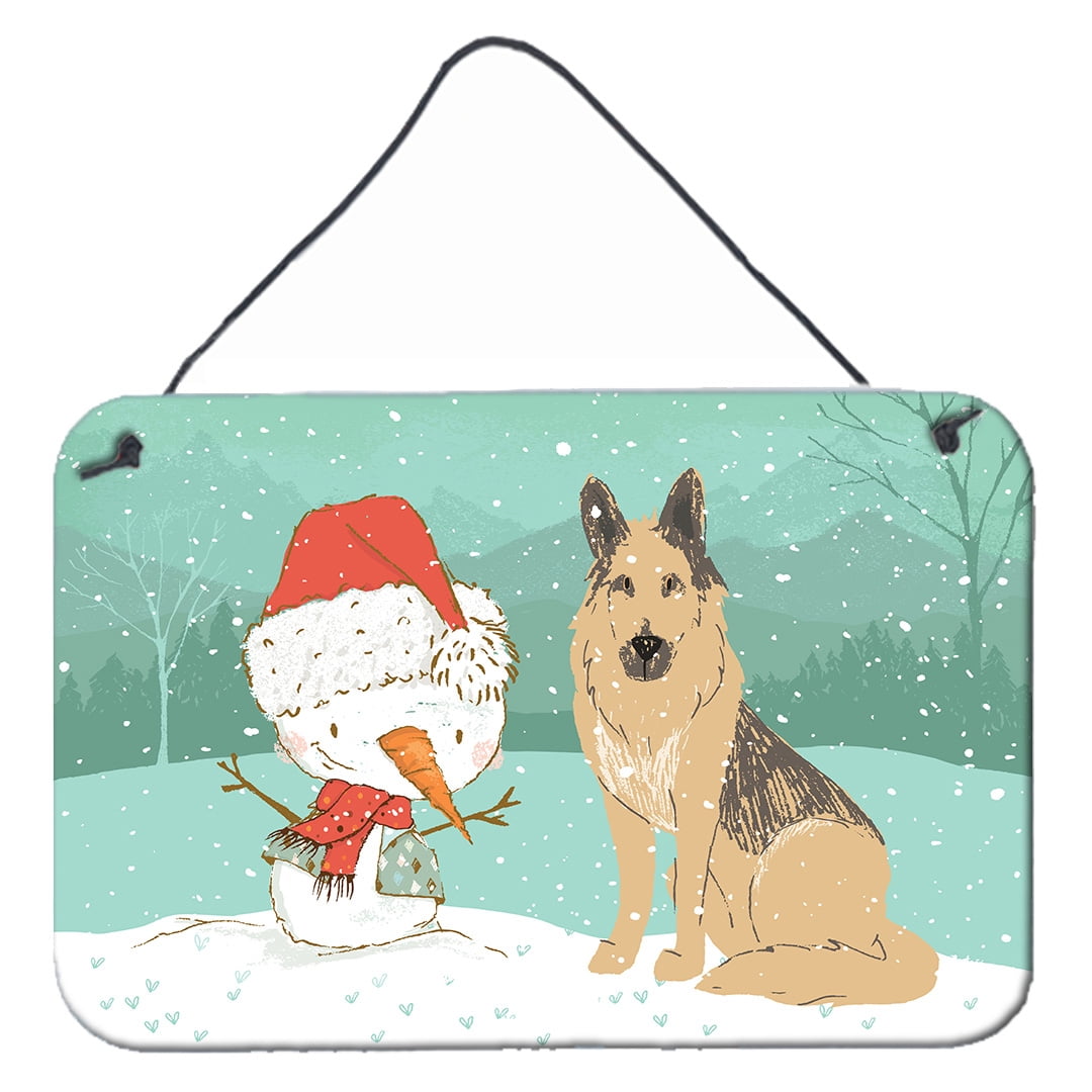German Shepherd & Snowman Christmas Wall or Door Hanging Prints