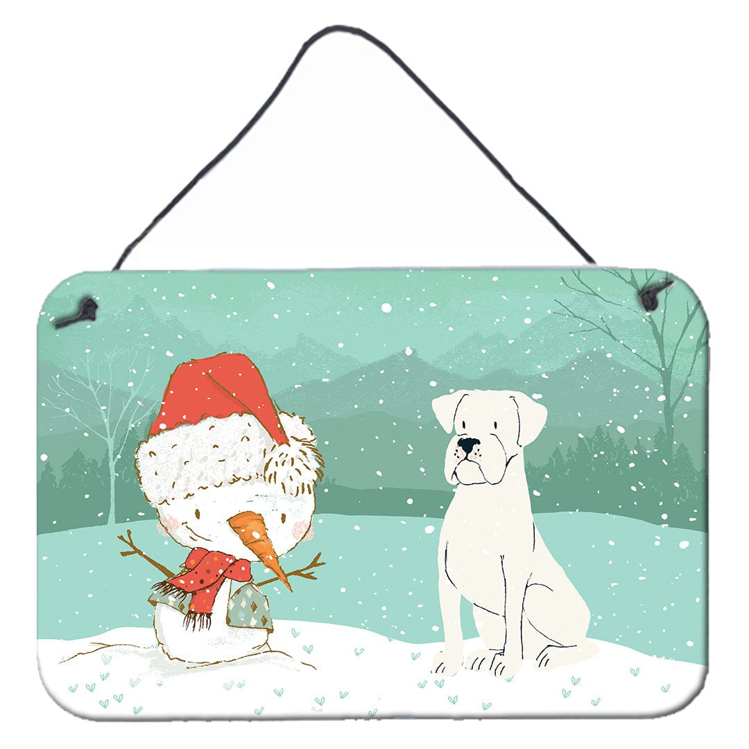White Boxer & Snowman Christmas Wall or Door Hanging Prints