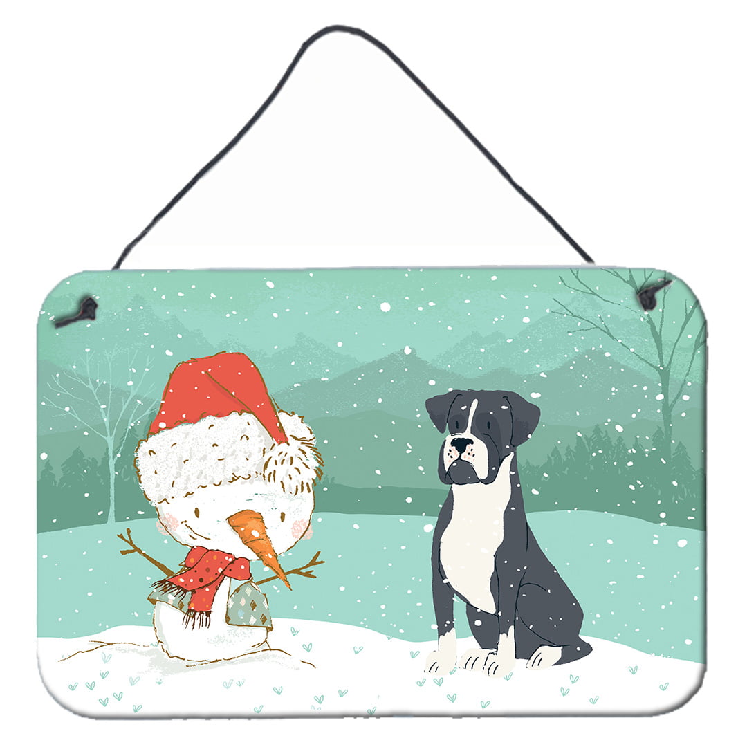 Black Boxer & Snowman Christmas Wall or Door Hanging Prints