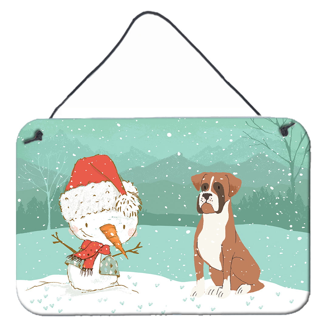 Fawn Boxer & Snowman Christmas Wall or Door Hanging Prints