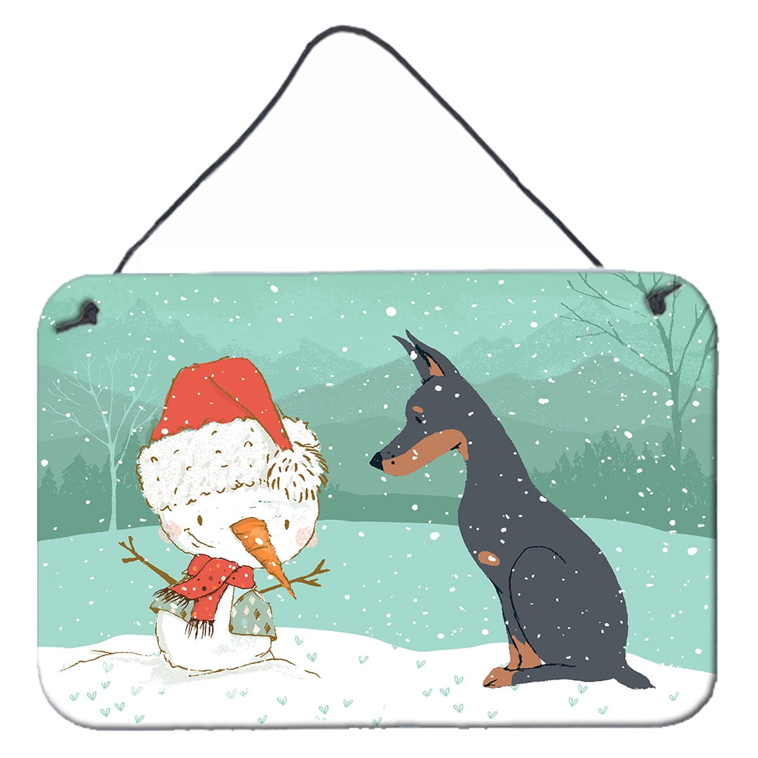 Doberman & Snowman Christmas Wall or Door Hanging Prints