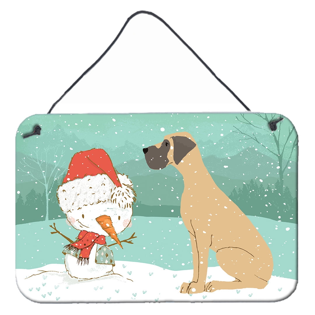 Fawn Natural Great Dane Snowman Christmas Wall or Door Hanging Prints