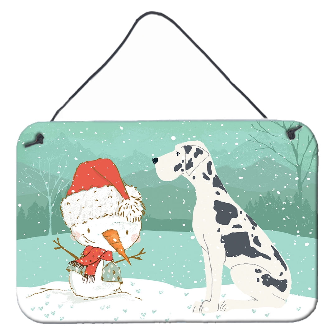 Harlequin Great Dane Snowman Christmas Wall or Door Hanging Prints