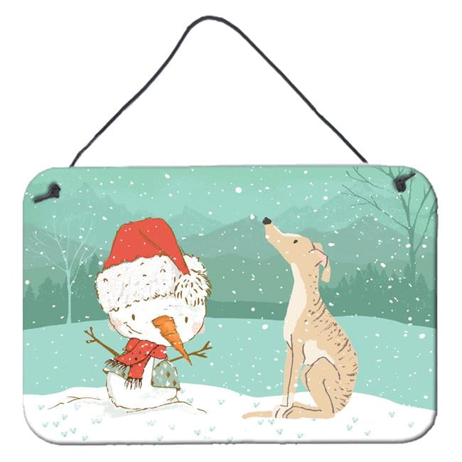 Brindle Greyhound Snowman Christmas Wall or Door Hanging Prints
