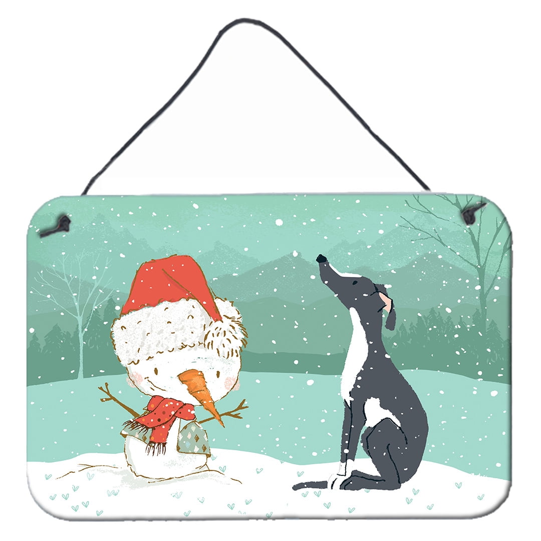 Black Greyhound Snowman Christmas Wall or Door Hanging Prints