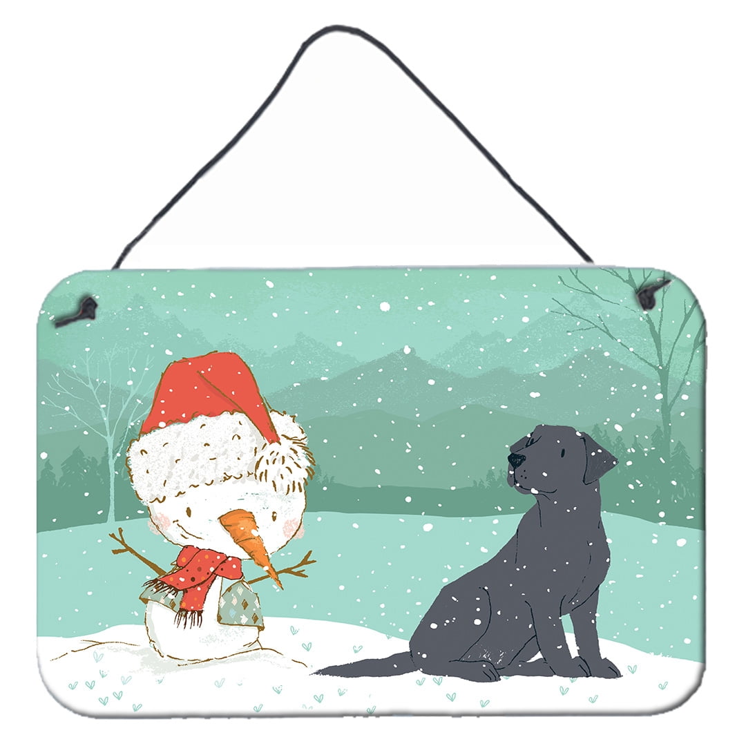 Black Labrador Snowman Christmas Wall or Door Hanging Prints