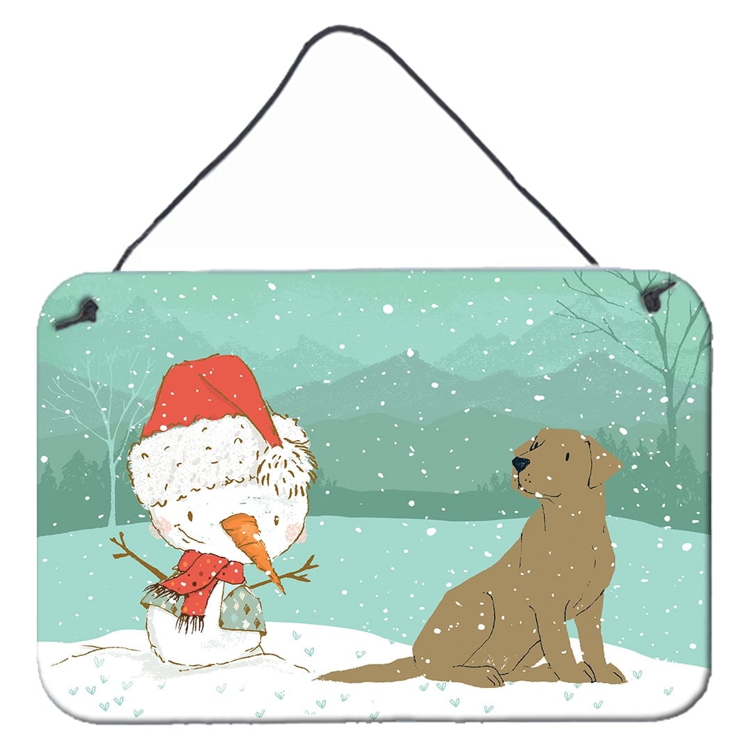 Chocolate Labrador Snowman Christmas Wall or Door Hanging Prints