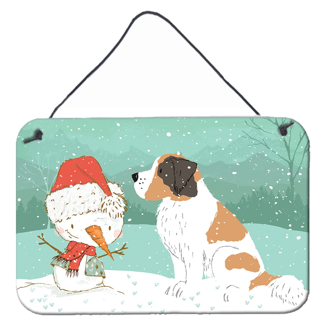 Saint Bernard Snowman Christmas Wall or Door Hanging Prints