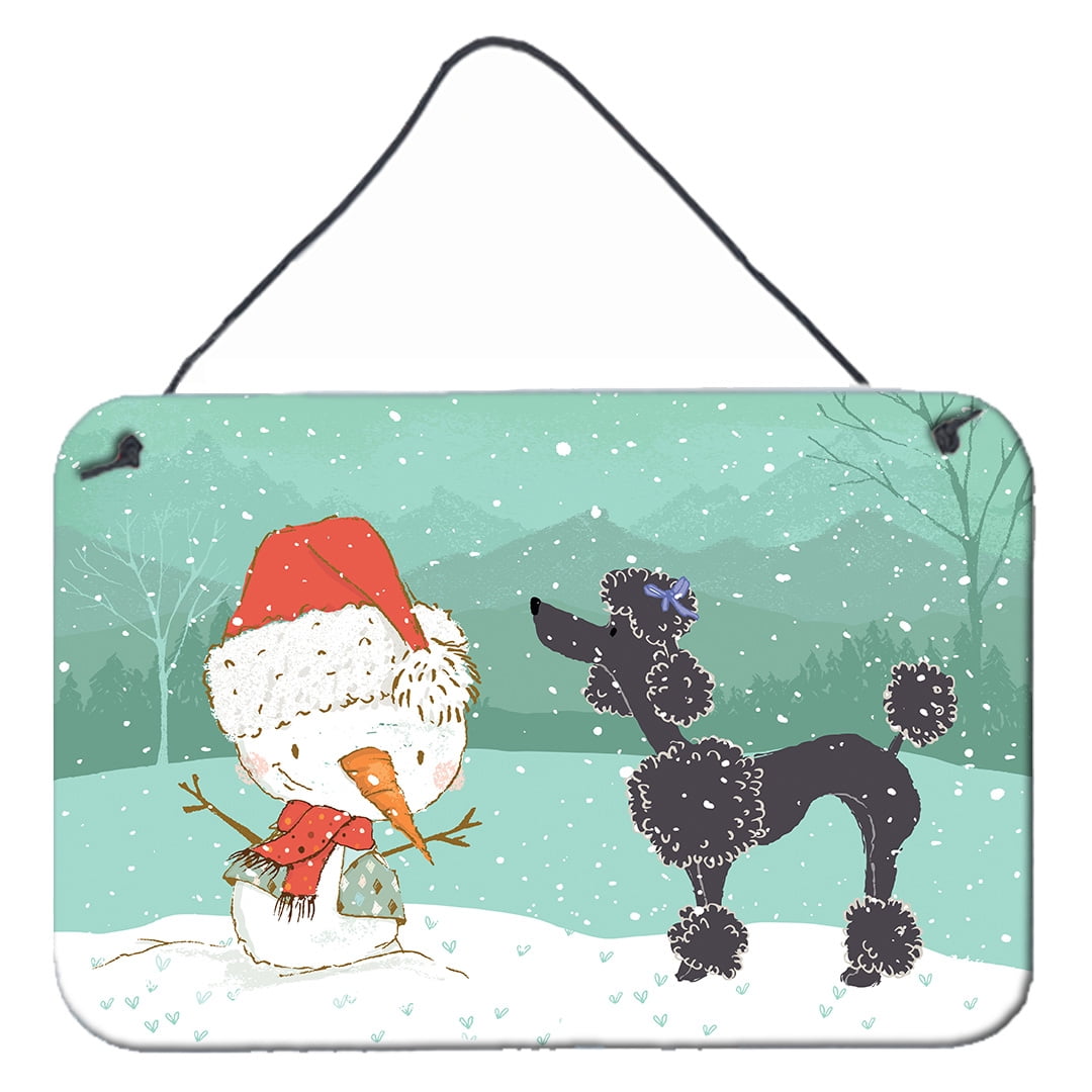 Black Poodle Snowman Christmas Wall or Door Hanging Prints