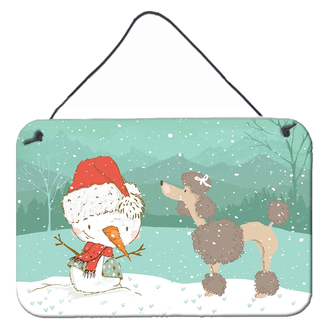 Chocolate Poodle Snowman Christmas Wall or Door Hanging Prints