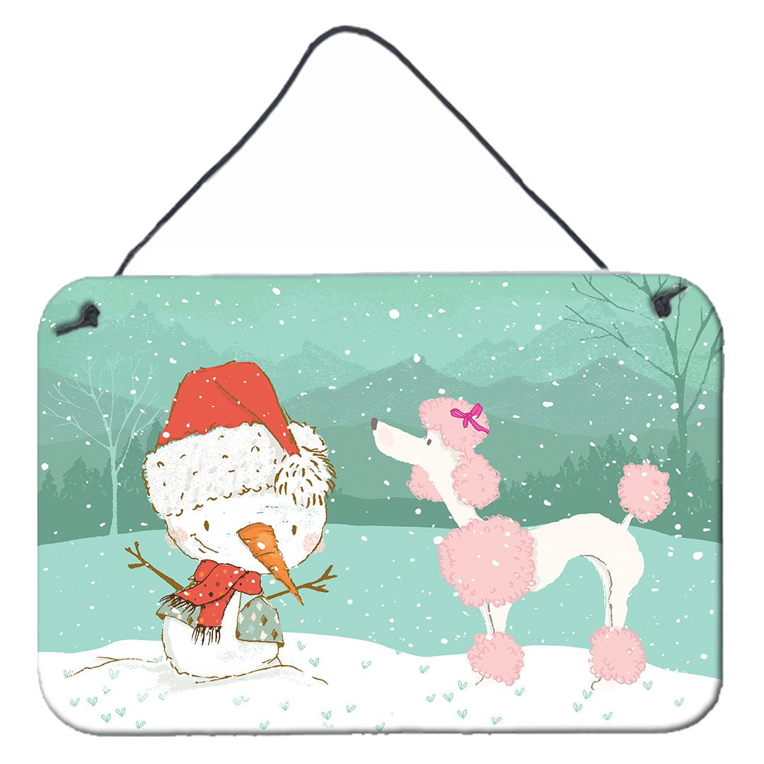 Pink Poodle Snowman Christmas Wall or Door Hanging Prints