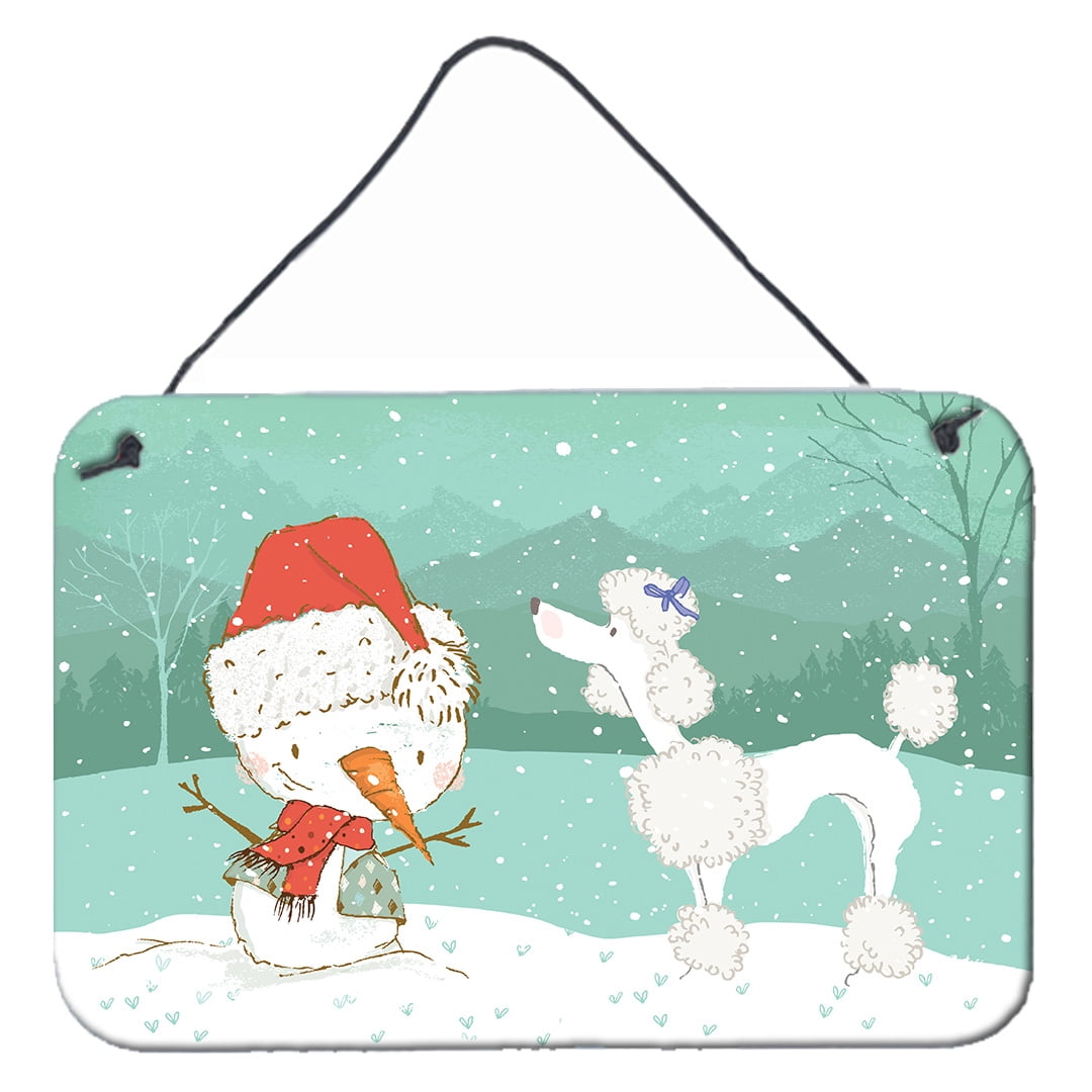 White Poodle Snowman Christmas Wall or Door Hanging Prints