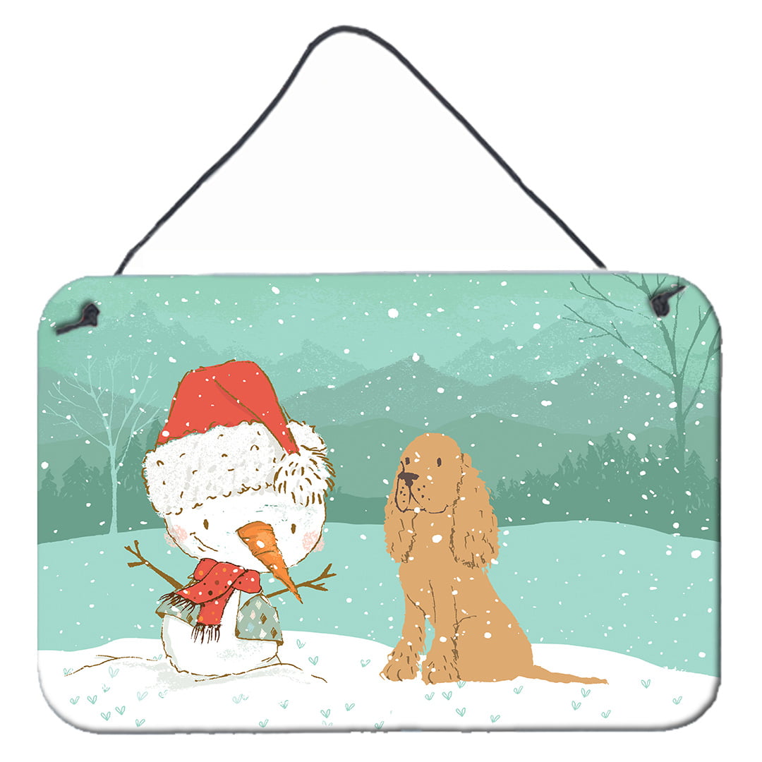 Tan Spaniel Snowman Christmas Wall or Door Hanging Prints