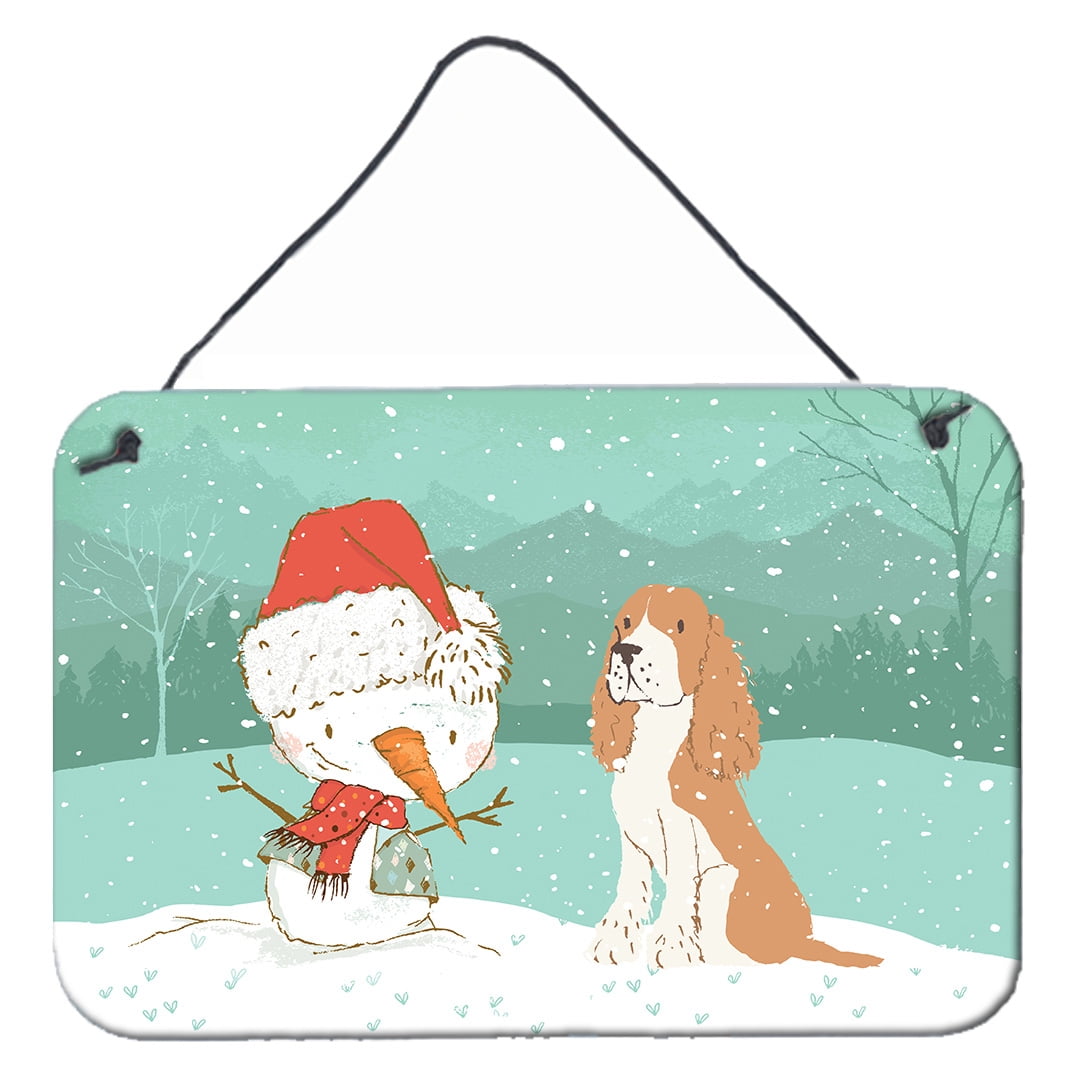 Red Spaniel Snowman Christmas Wall or Door Hanging Prints
