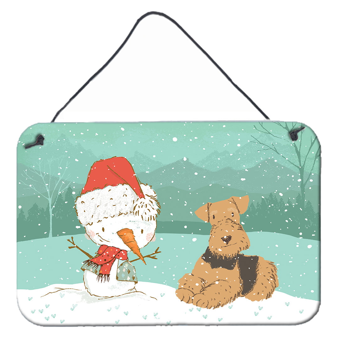 Airedale Terrier Snowman Christmas Wall or Door Hanging Prints