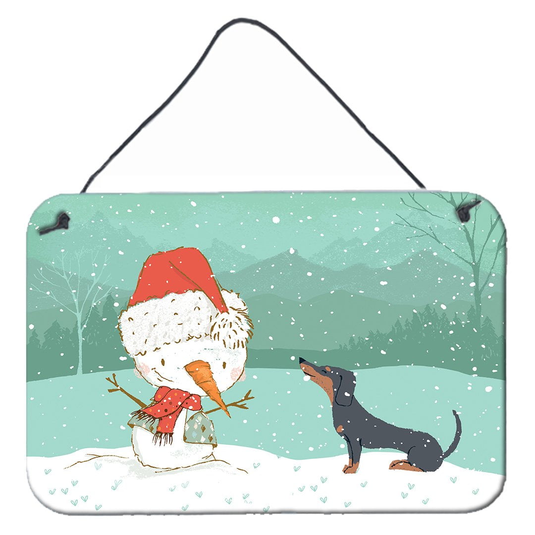 Black Tan Dachshund Snowman Christmas Wall or Door Hanging Prints