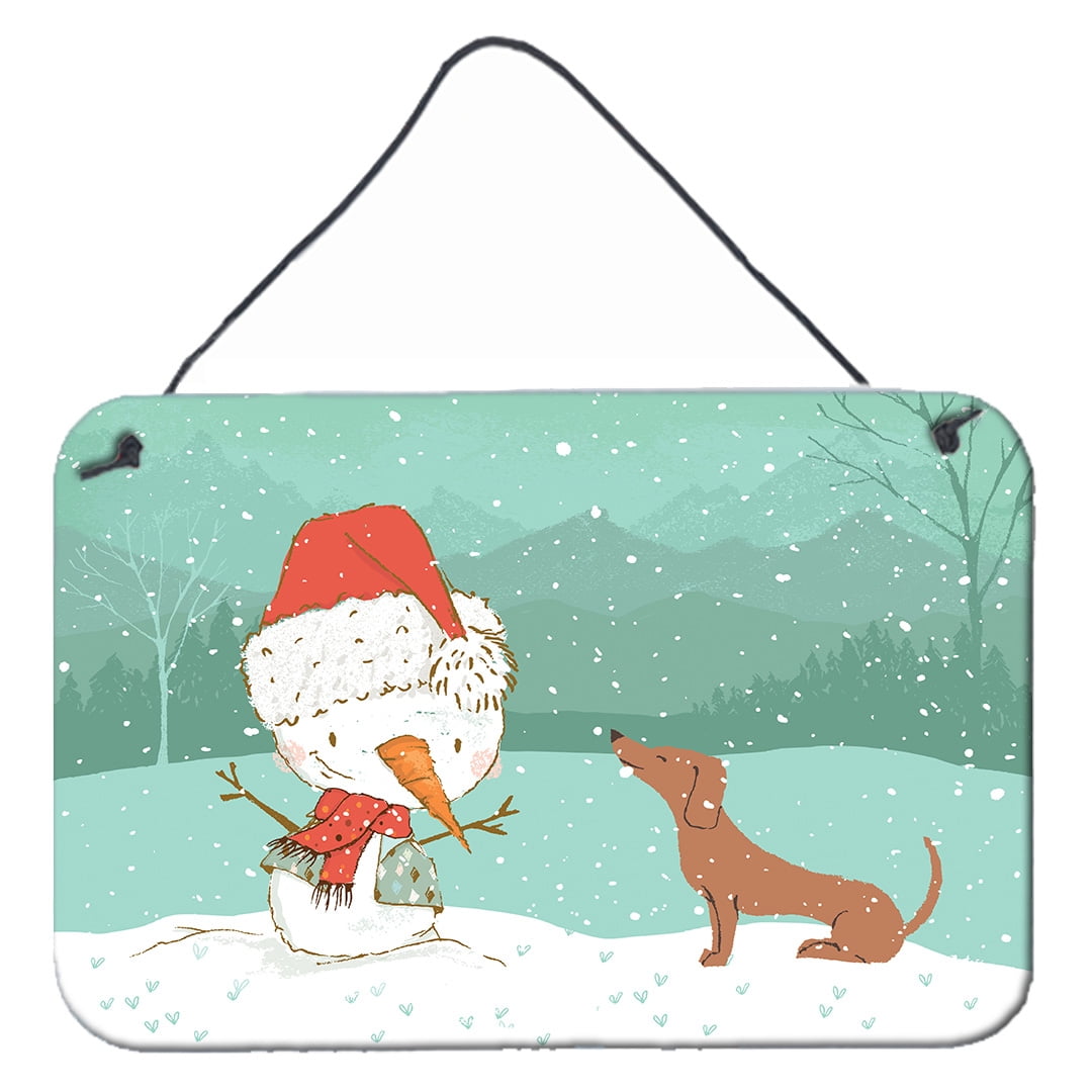 Red Dachshund Snowman Christmas Wall or Door Hanging Prints