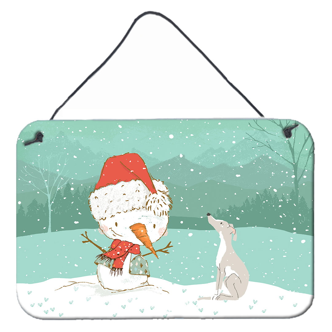 Italian Greyhound Snowman Christmas Wall or Door Hanging Prints