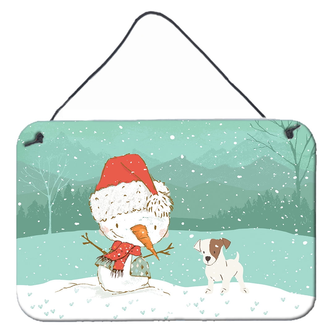 Jack Russell Terrier Snowman Christmas Wall or Door Hanging Prints