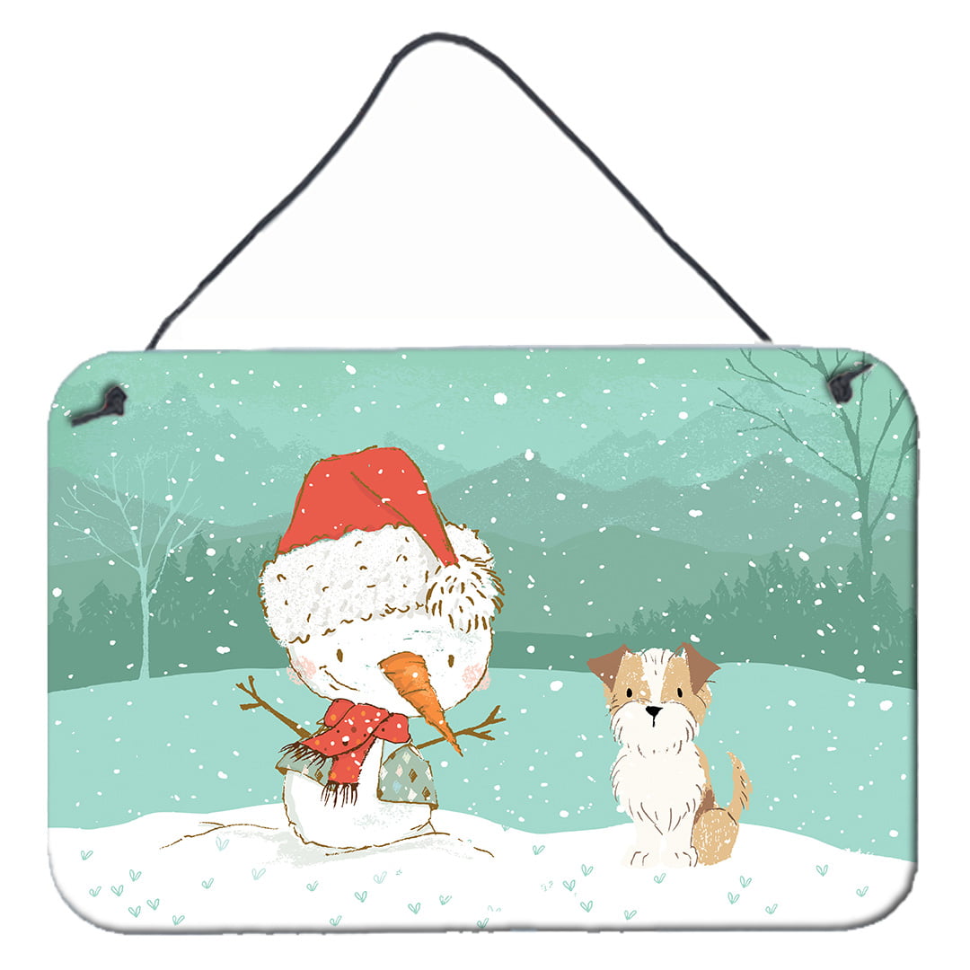 Brown & White Terrier Snowman Christmas Wall or Door Hanging Prints