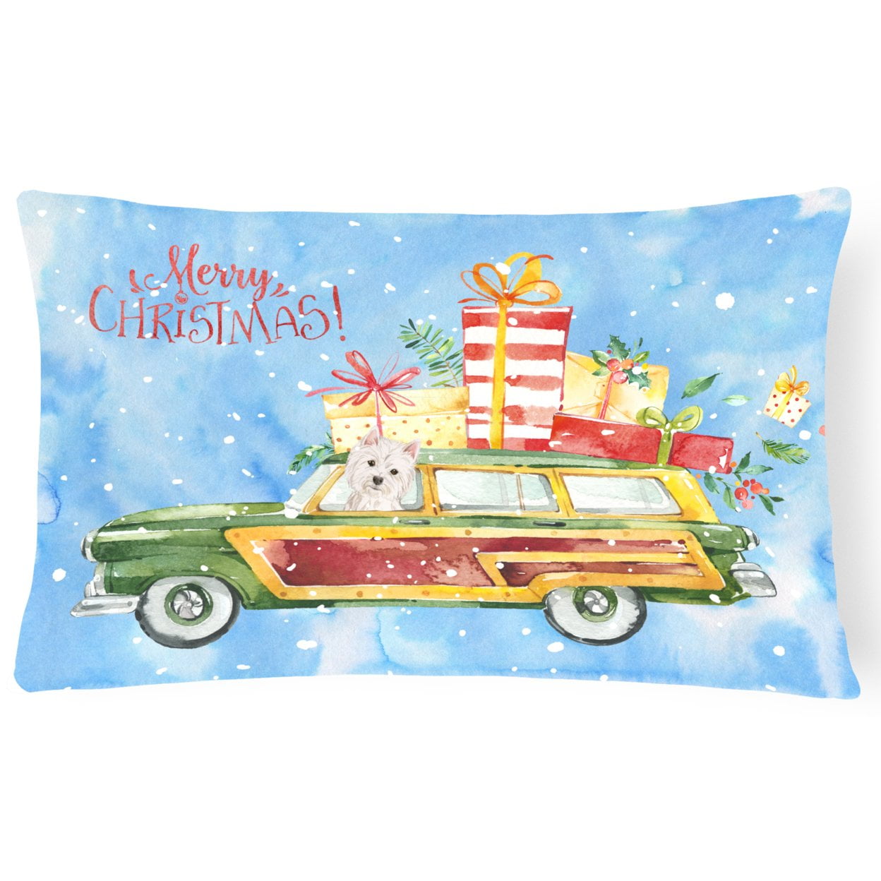 Merry Christmas Westie Canvas Fabric Decorative Pillow