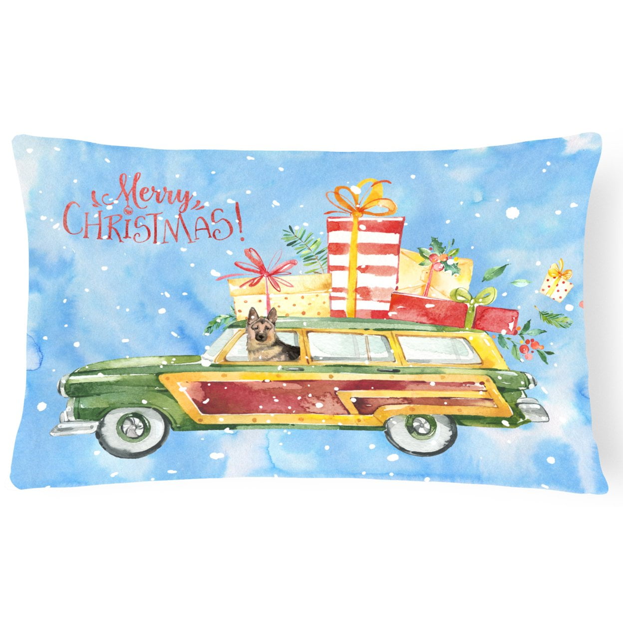 Merry Christmas German Shepherd Canvas Fabric Decorative Pillow
