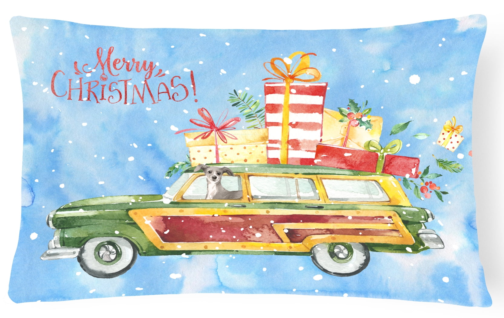 Merry Christmas Italian Greyhound Canvas Fabric Decorative Pillow