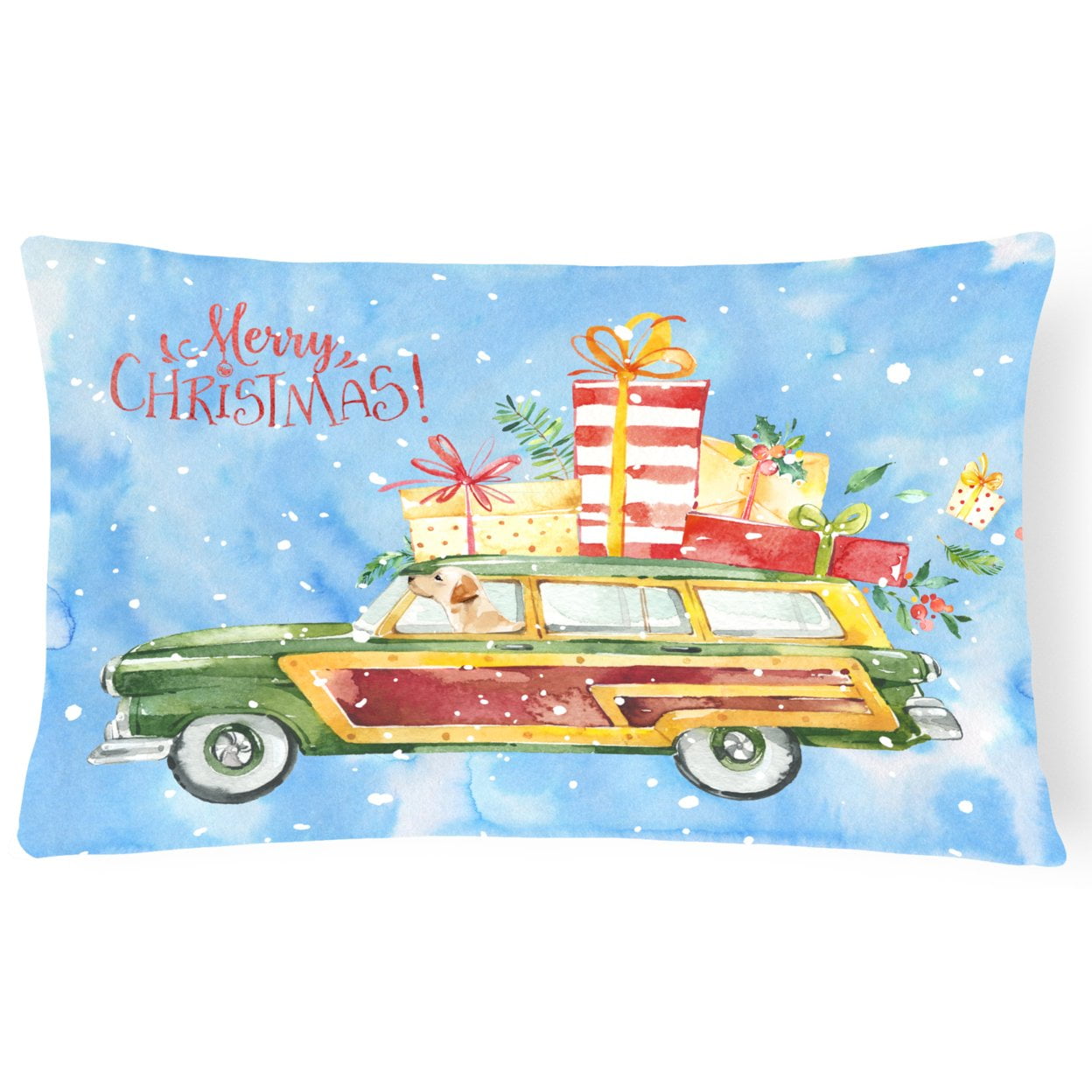 Merry Christmas Labrador Retriever Yellow Canvas Fabric Decorative Pillow