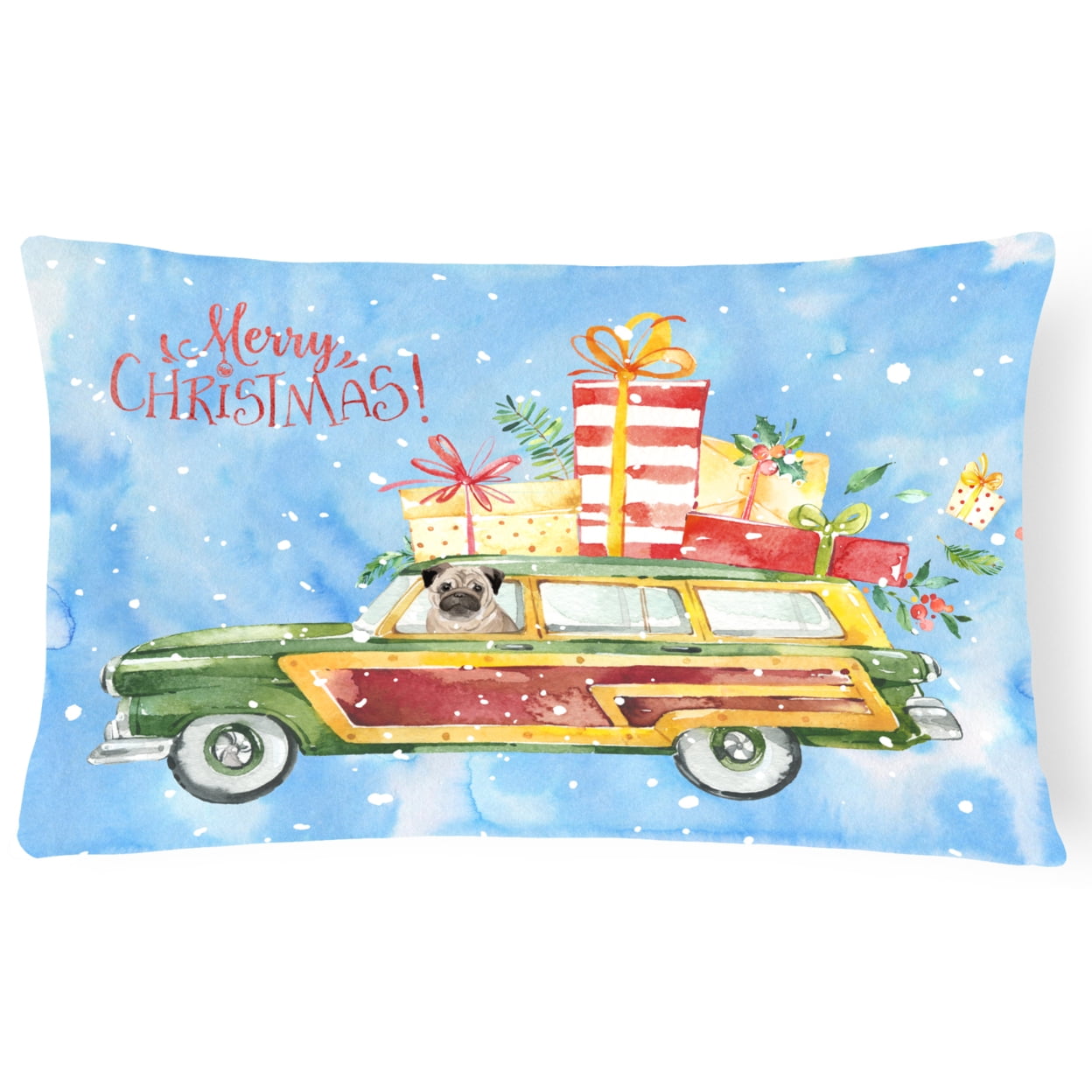 Merry Christmas Pug Canvas Fabric Decorative Pillow