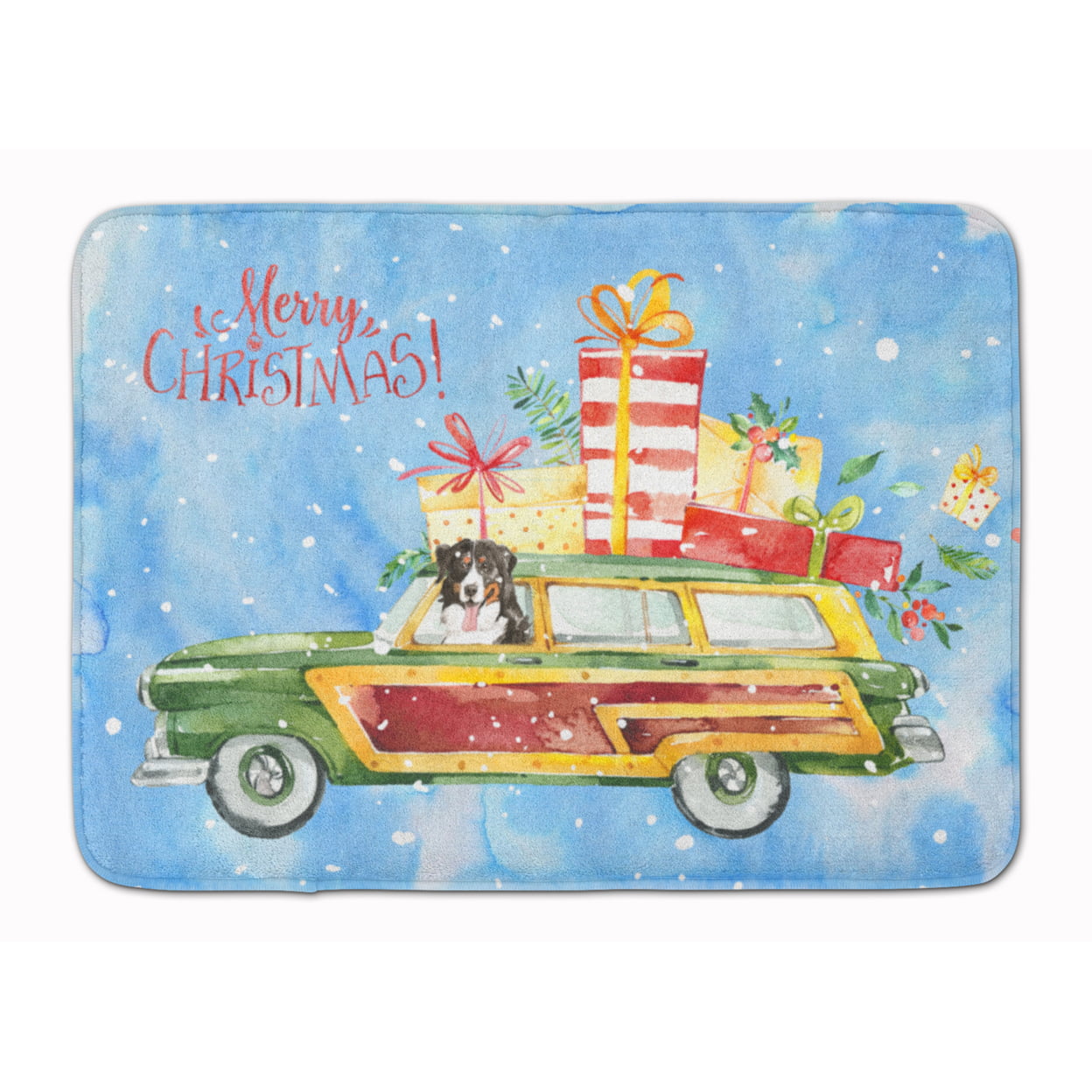 Merry Christmas Bernese Mountain Dog Machine Washable Memory Foam Mat