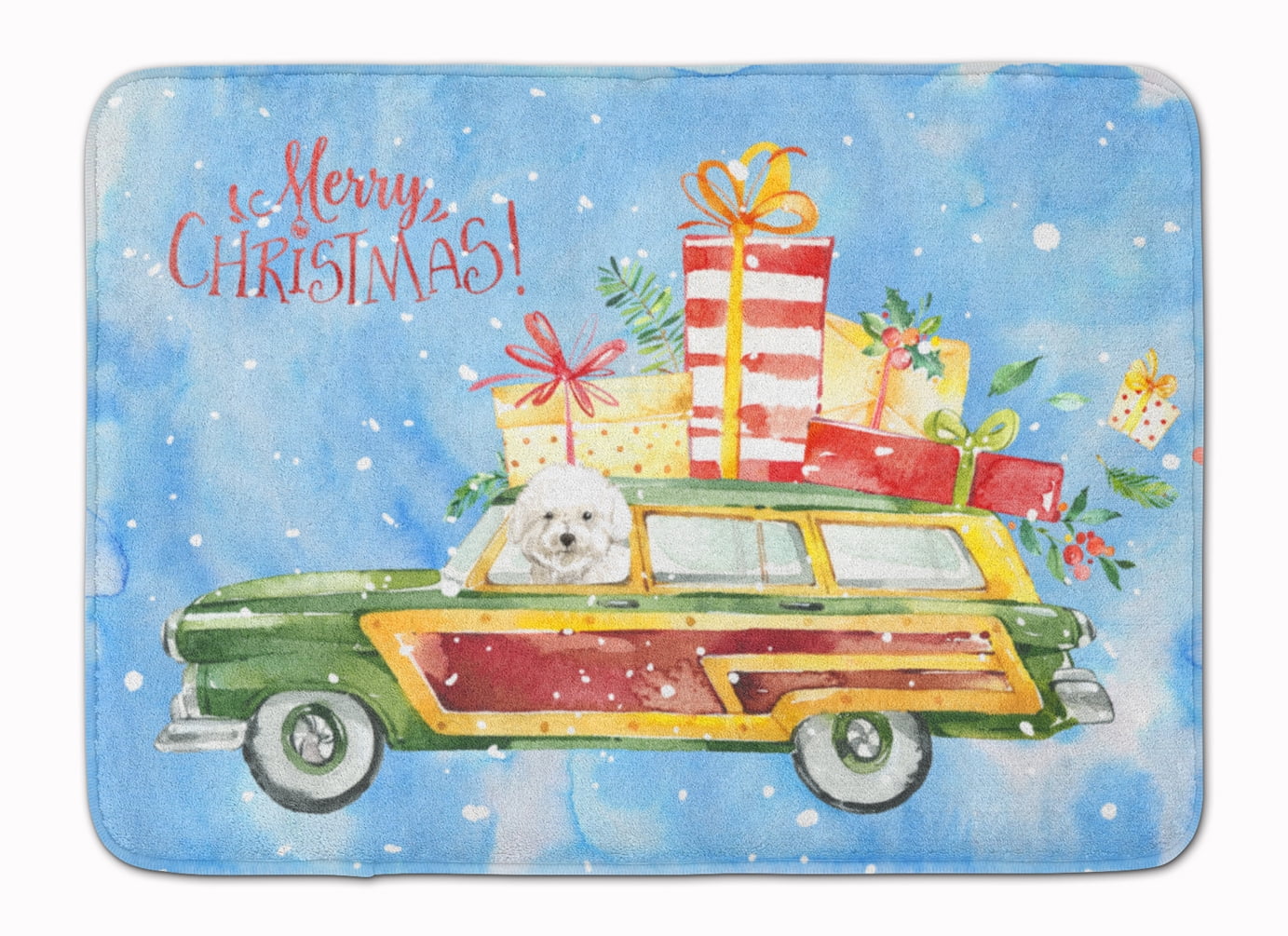 Merry Christmas Bichon Fris Machine Washable Memory Foam Mat