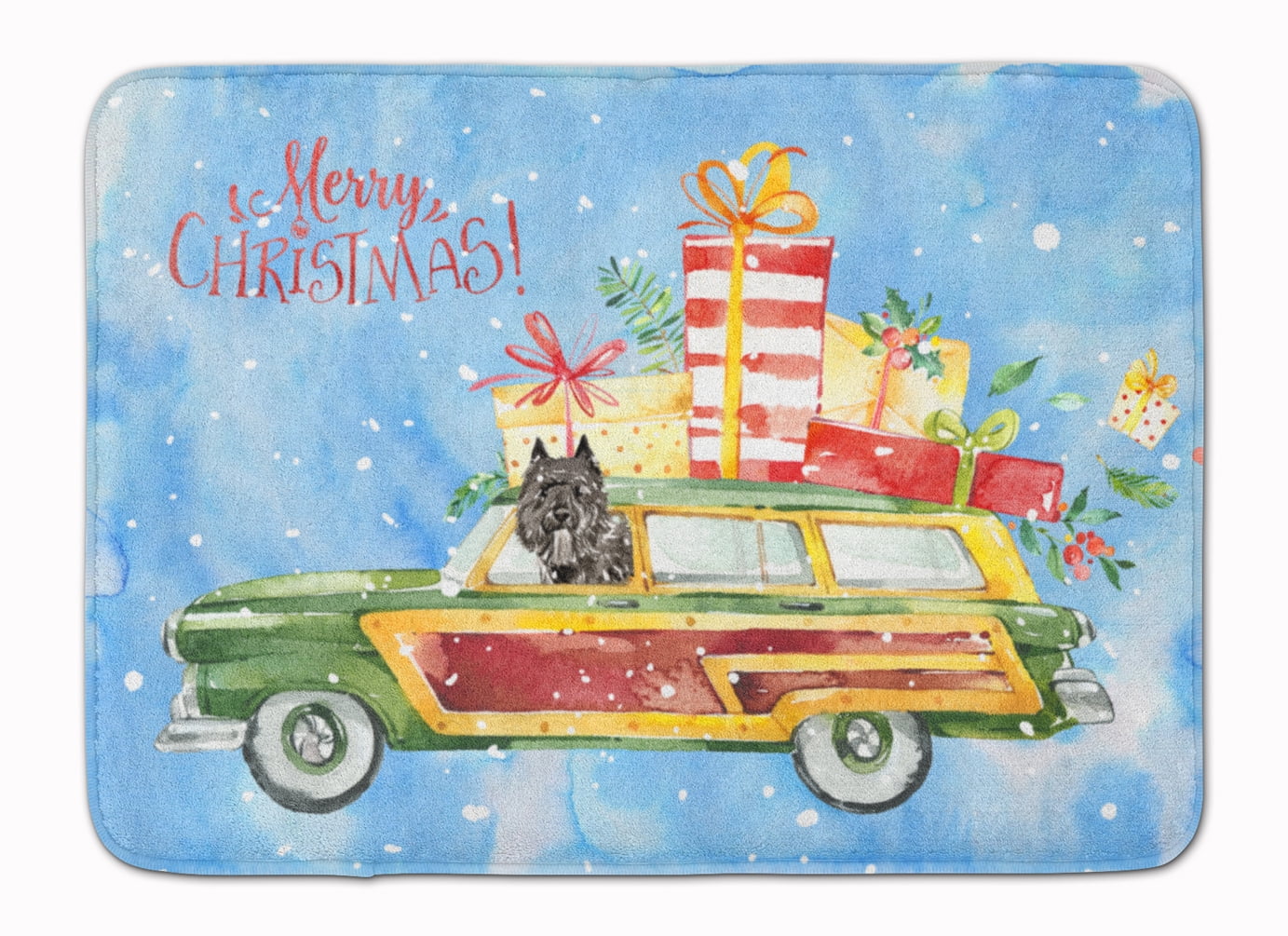 Merry Christmas Bouvier Des Flandres Machine Washable Memory Foam Mat