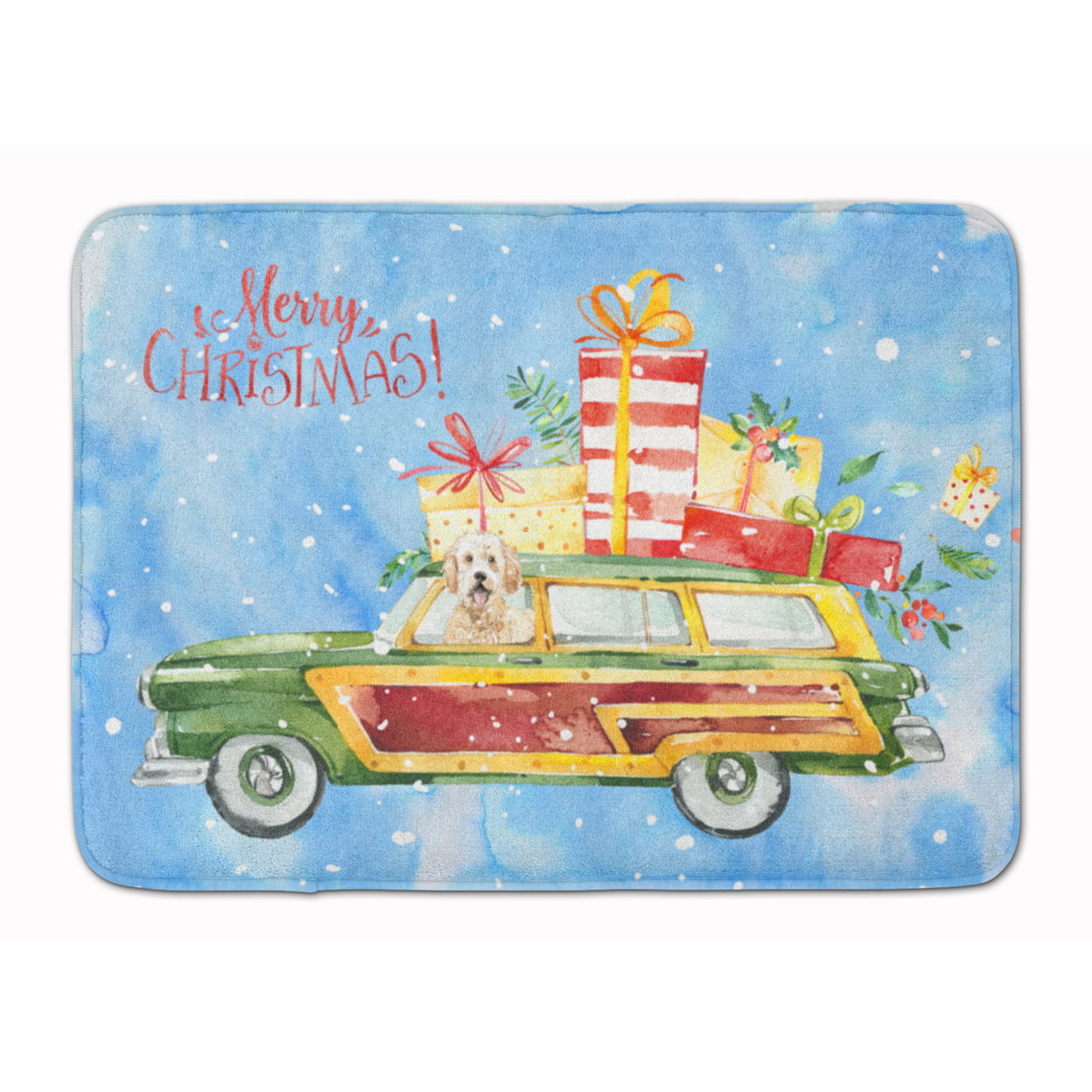 CK2406RUG Merry Christmas Goldendoodle Machine Washable Memory Foam Mat
