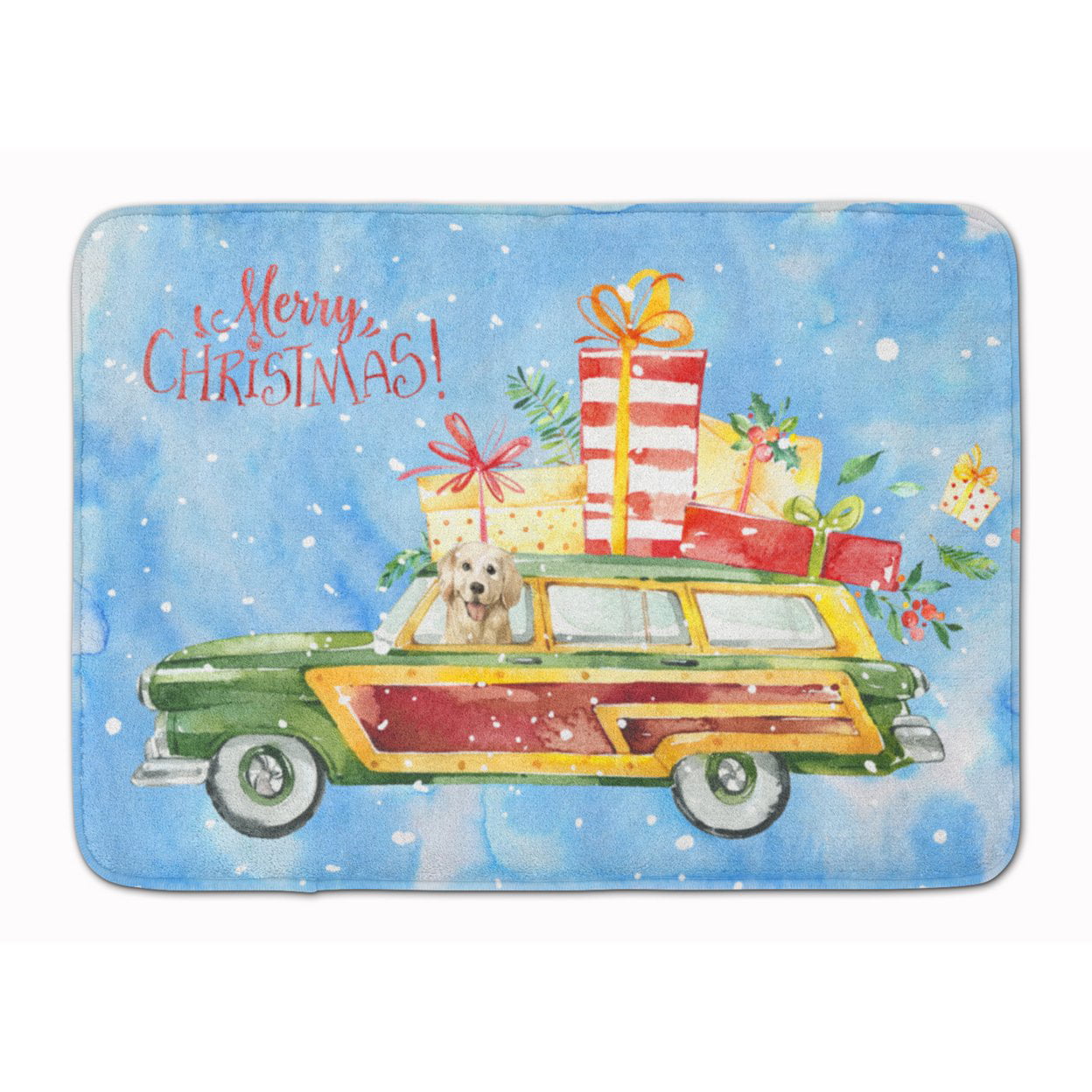 Merry Christmas Golden Retriever Machine Washable Memory Foam Mat