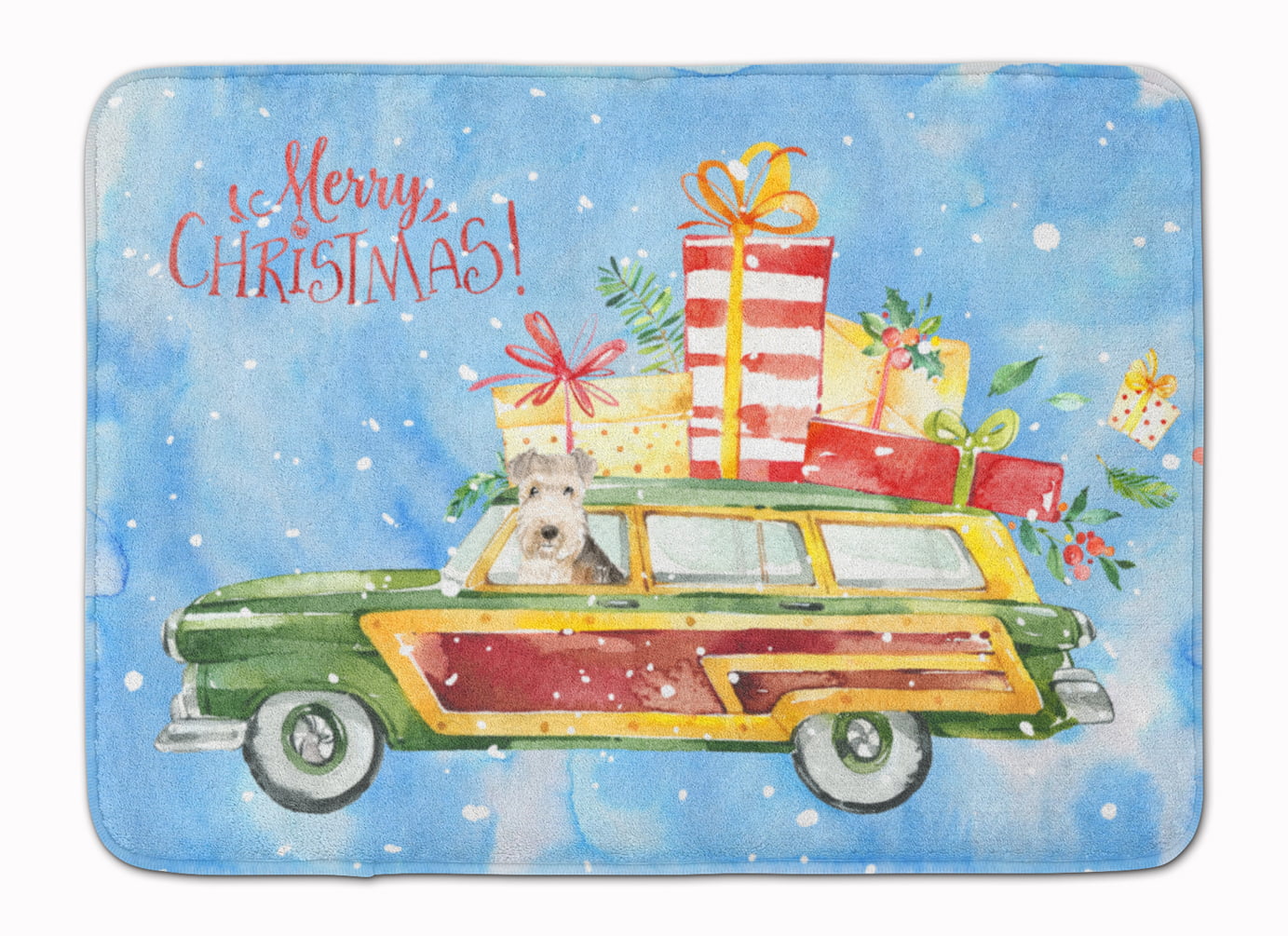 Merry Christmas Lakeland Terrier Machine Washable Memory Foam Mat