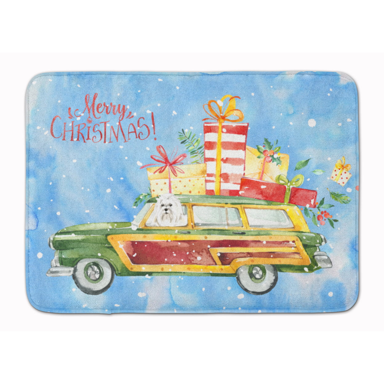 CK2414RUG Merry Christmas Maltese Machine Washable Memory Foam Mat
