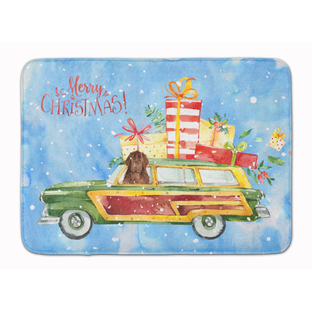 CK2416RUG Merry Christmas Newfoundland Machine Washable Memory Foam Mat