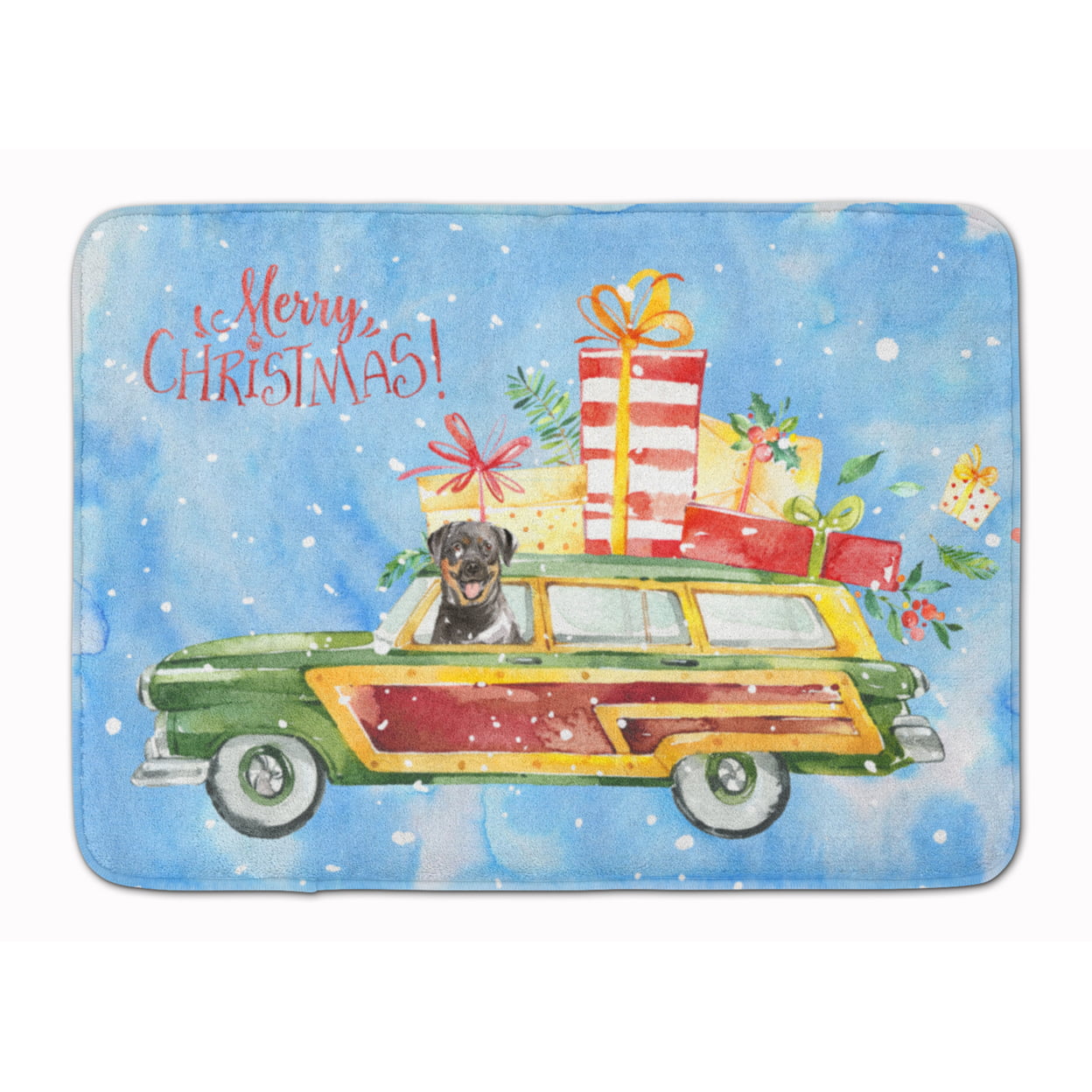 CK2417RUG Merry Christmas Rottweiler Machine Washable Memory Foam Mat