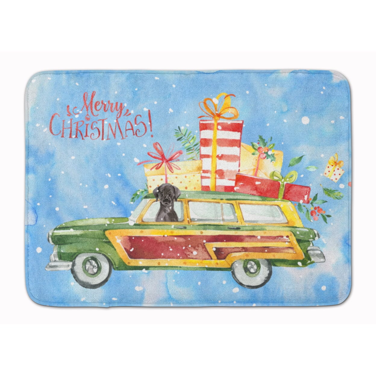 Merry Christmas Black Labrador Retriever Machine Washable Memory Foam Mat