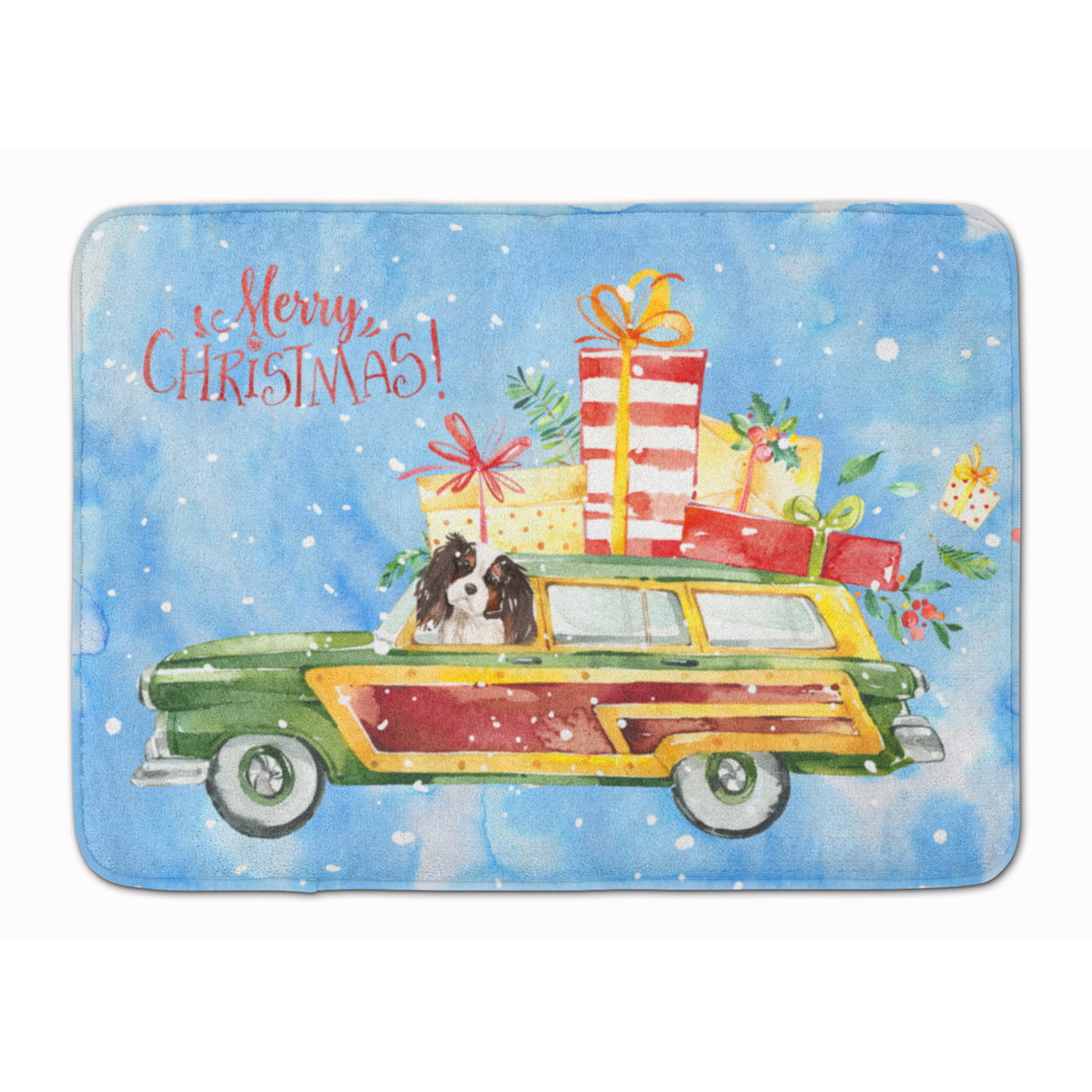 CK2440RUG Merry Christmas Tricolor Cavalier Spaniel Machine Washable Memory Foam Mat