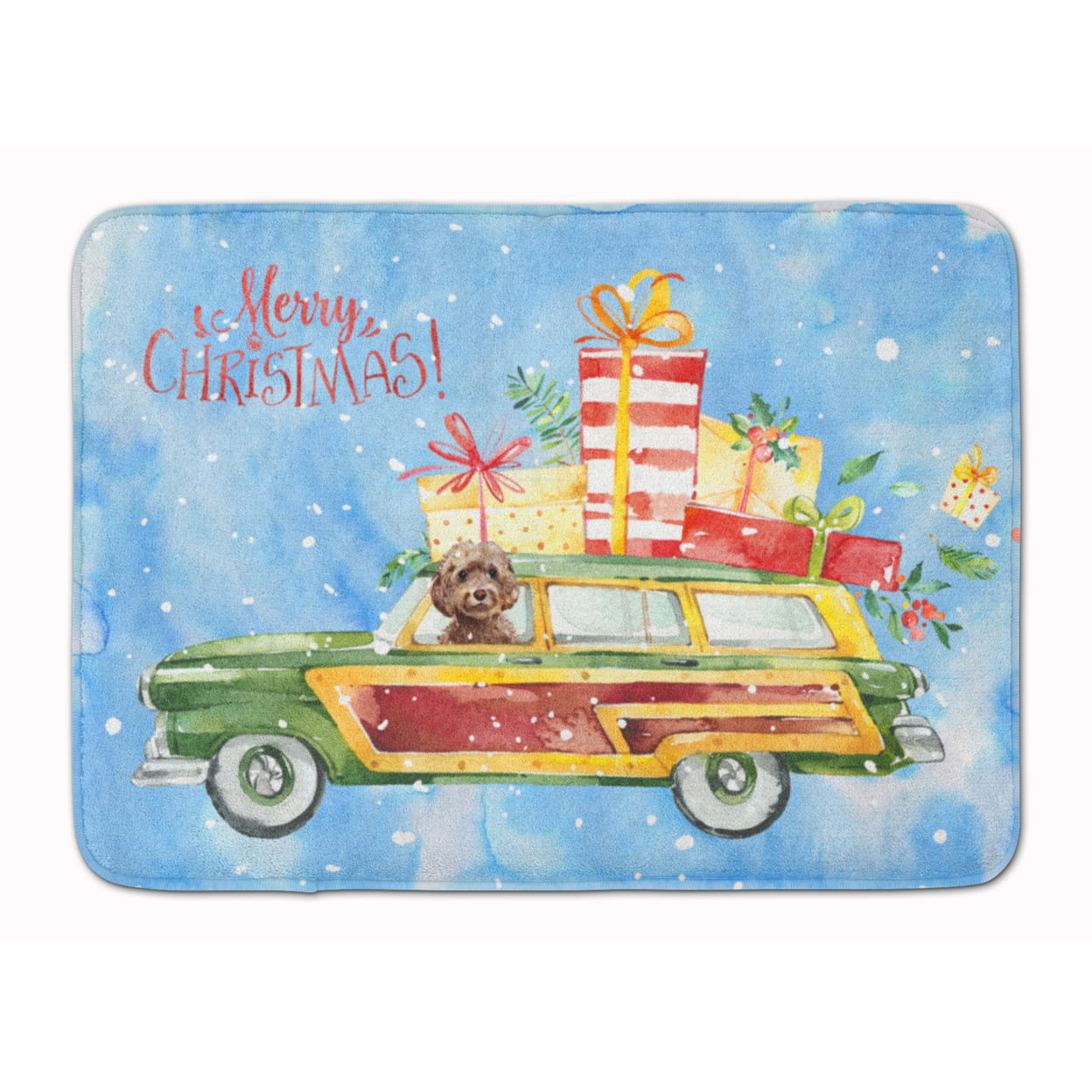 CK2446RUG Merry Christmas Brown Cockapoo Machine Washable Memory Foam Mat
