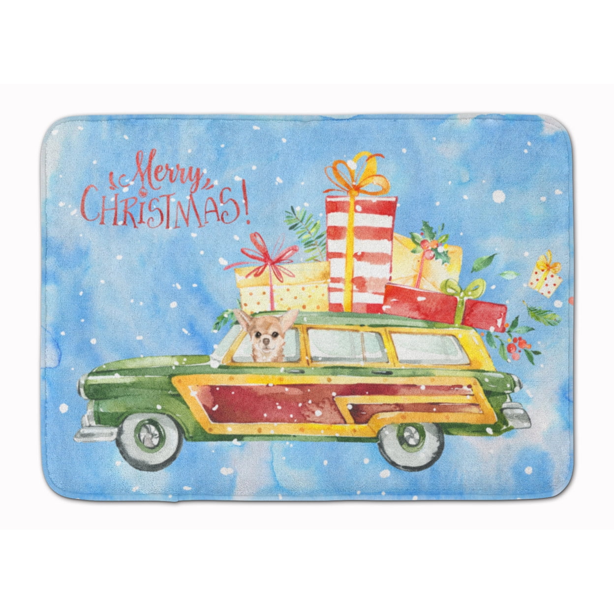 Merry Christmas Chihuahua Machine Washable Memory Foam Mat