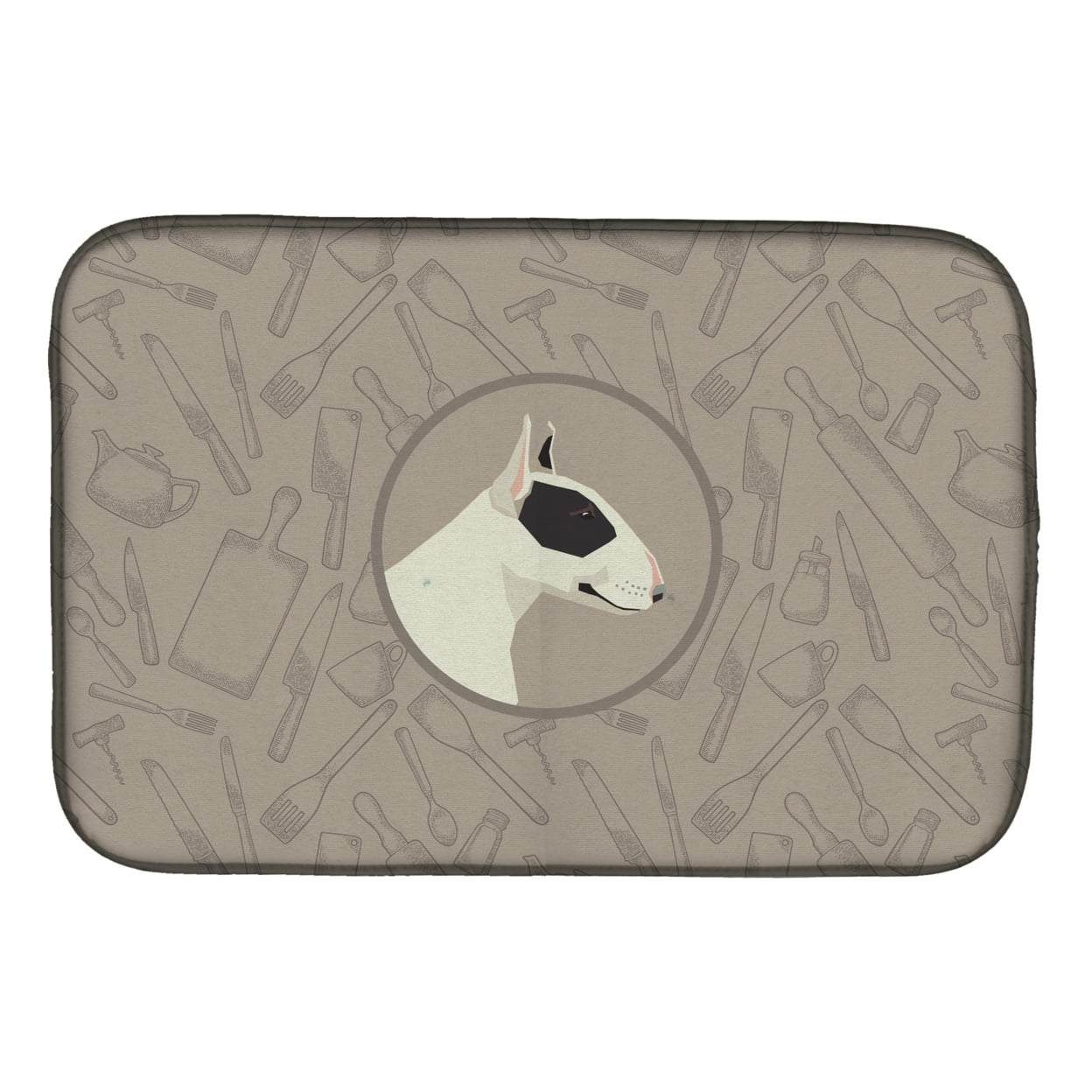 Picture of Carolines Treasures CK2174DDM Black & White Bull Terrier in the Kitchen Dish Drying Mat
