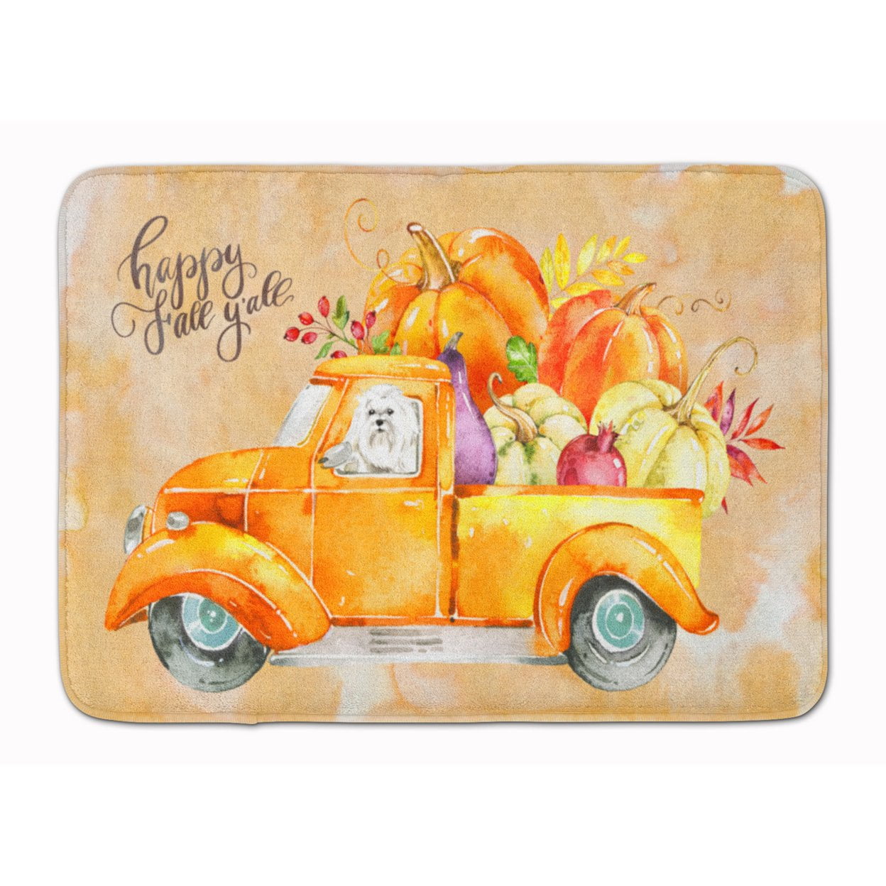 CK2626RUG Fall Harvest Maltese Machine Washable Memory Foam Mat