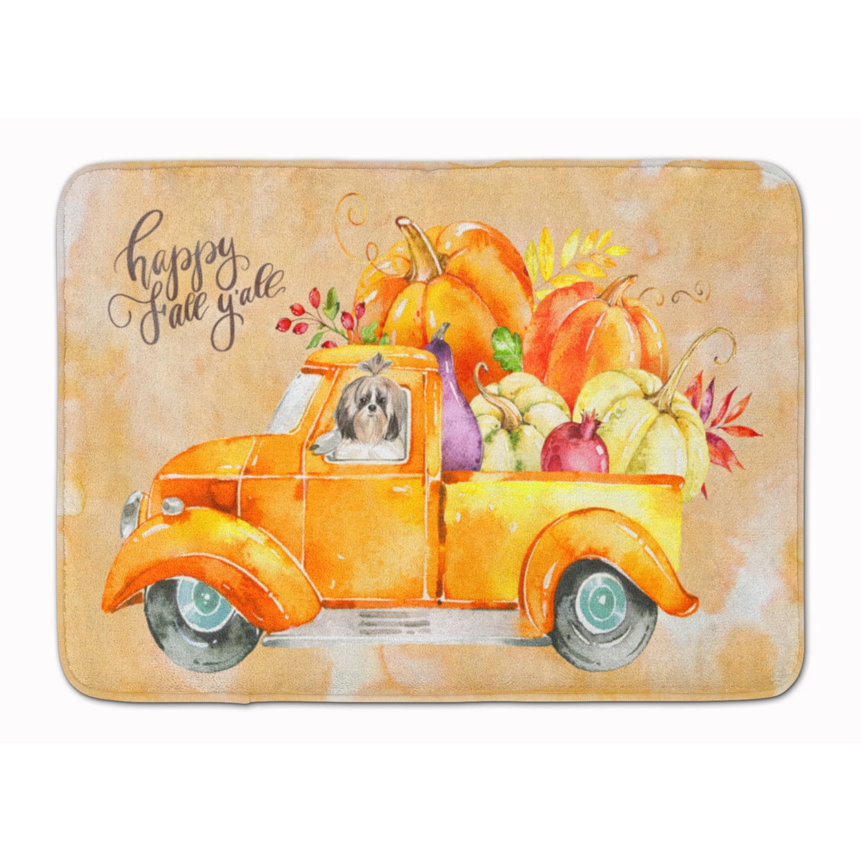 CK2634RUG Fall Harvest Shih Tzu Machine Washable Memory Foam Mat