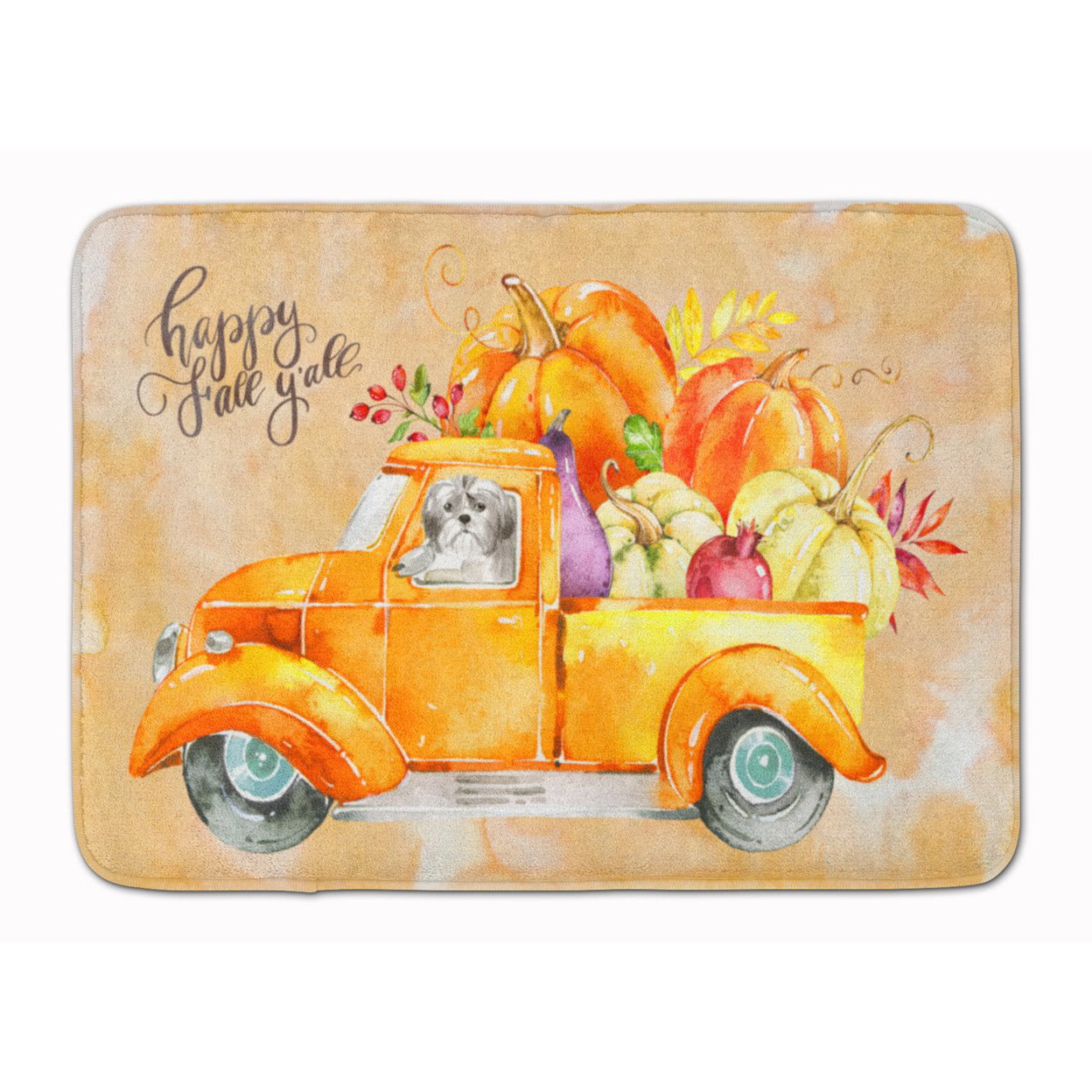 Fall Harvest Shih Tzu Puppy Cut Machine Washable Memory Foam Mat