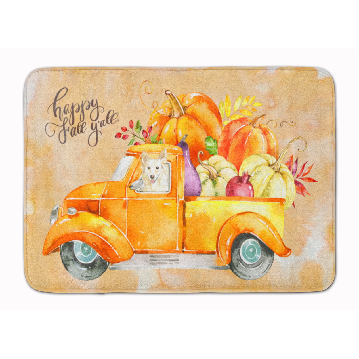 CK2641RUG Fall Harvest White Collie Machine Washable Memory Foam Mat