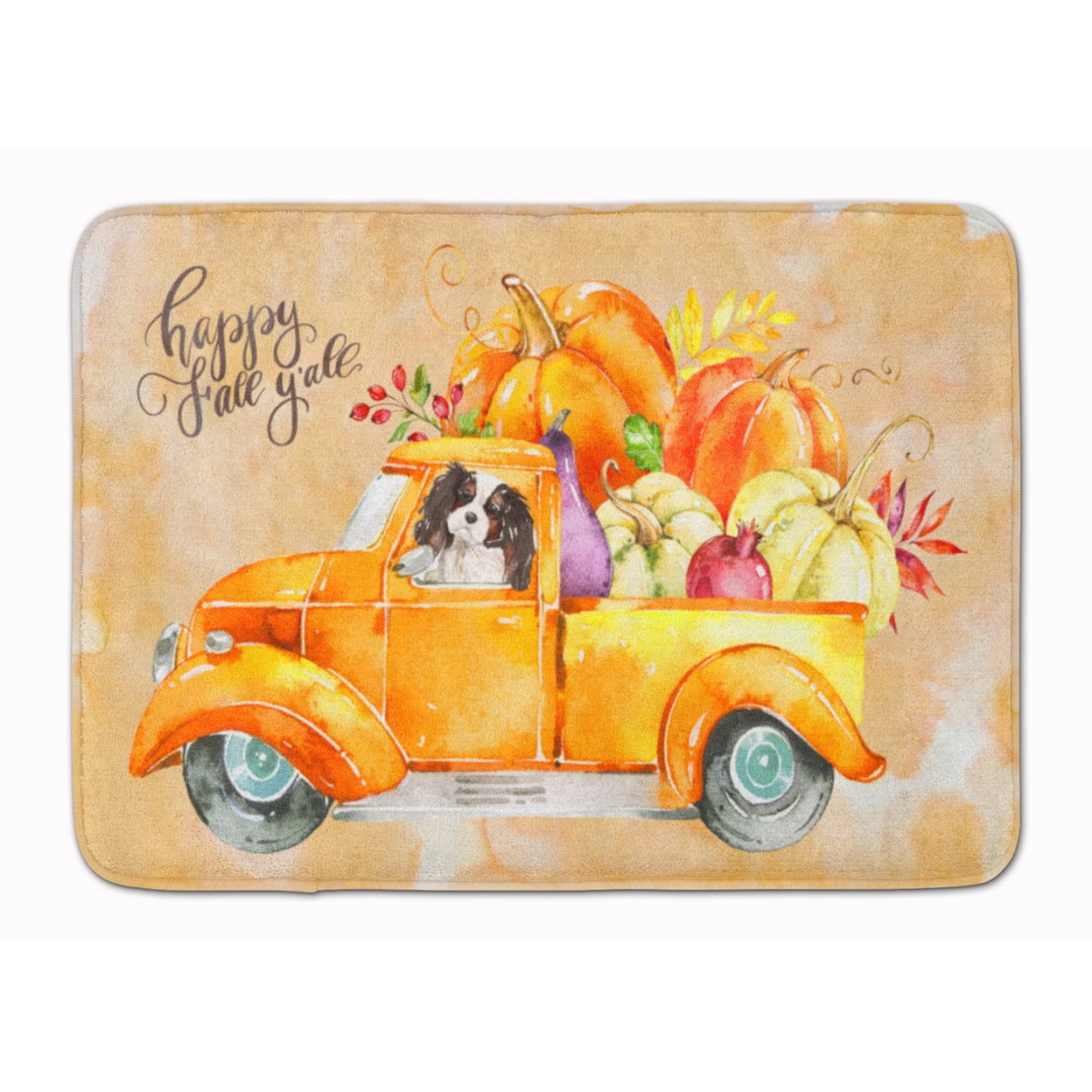 CK2652RUG Fall Harvest Tricolor Cavalier Spaniel Machine Washable Memory Foam Mat