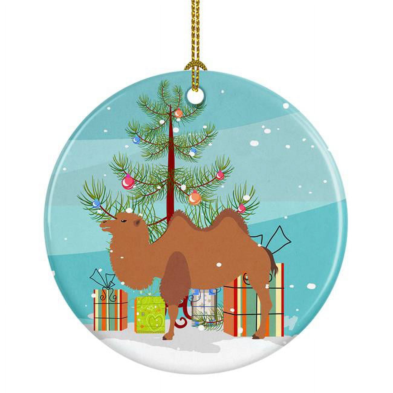 BB9185CO1 Bactrian Camel Christmas Ceramic Ornament